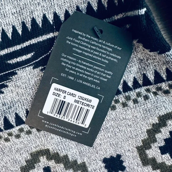 Junk Food Clothing Mens Harper Cardi Meteorite Southwestern Shawl Cardigan S NEW - Picture 2 of 9